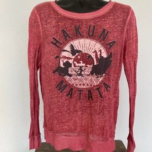 Disney Hakuna Matata Lion King Maroon Burnout Tee Longsleeve Womens Medium